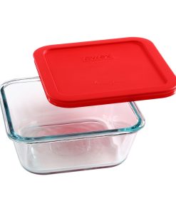 Pyrex Simply Store 4-cup Square Glass Food Storage Container with Red Lid
